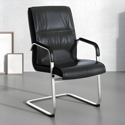 Executive office waiting seat with PU leather upholstery, thick cushioning, and ergonomic backrest in a modern design