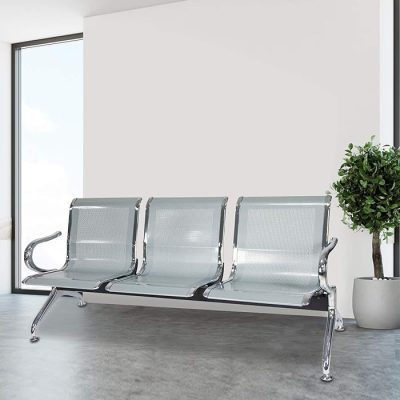 3-link non-padded steel waiting bench with ergonomic perforated seats.