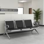 Heavy-duty padded waiting bench with chrome legs, designed for comfort and durability in reception or lounge areas.