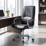 High back executive office chair with cushioned seat and professional design in a modern office