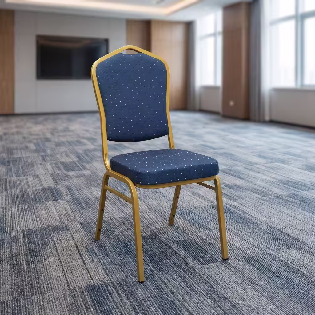 Conference chair with cushioned seat and metallic frame