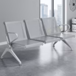 Heavy-duty waiting bench with metallic frame and perforated seats