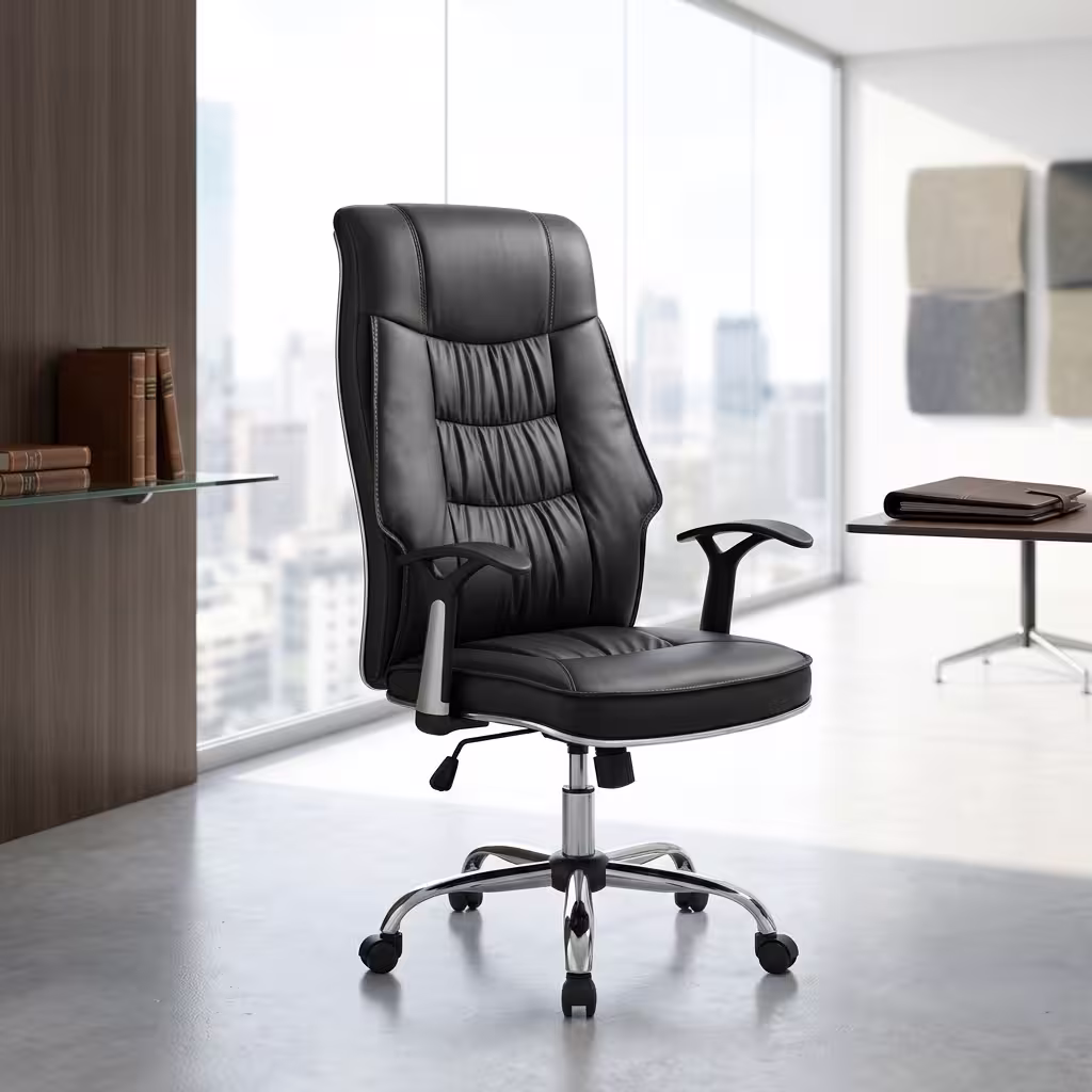 Executive PU office seat with cushioned backrest and chrome base