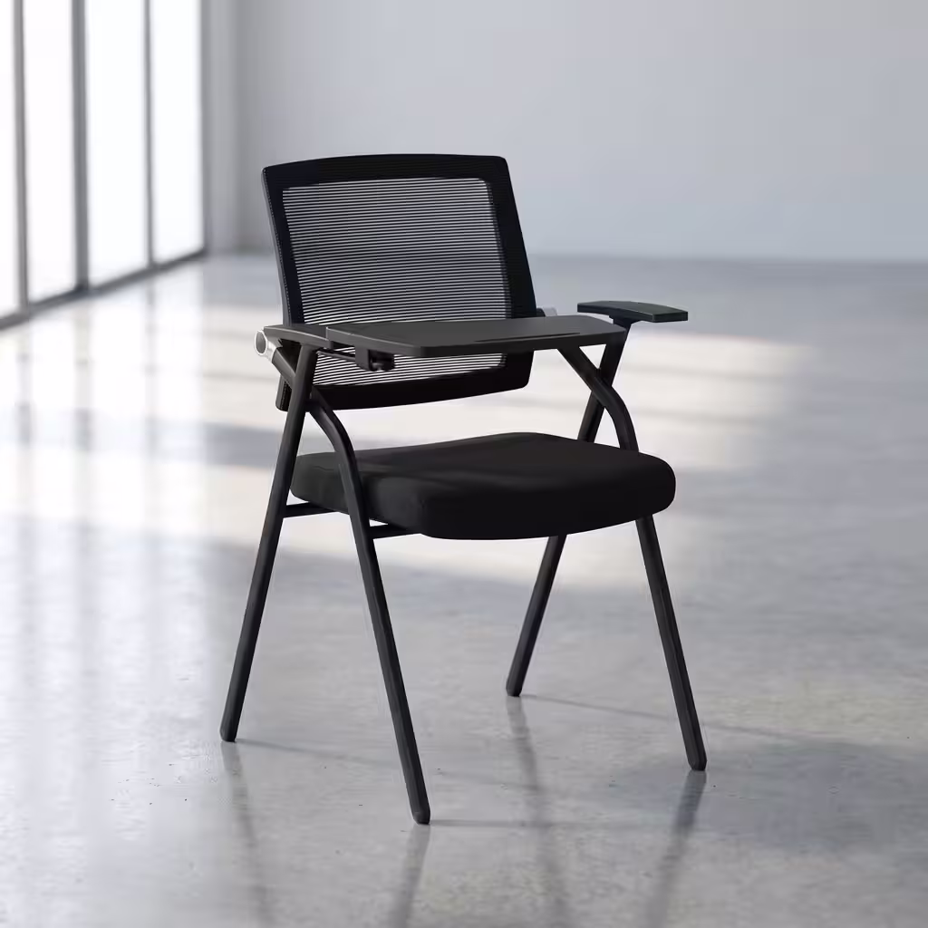 Medium back foldable chair with mesh back and cushioned seat