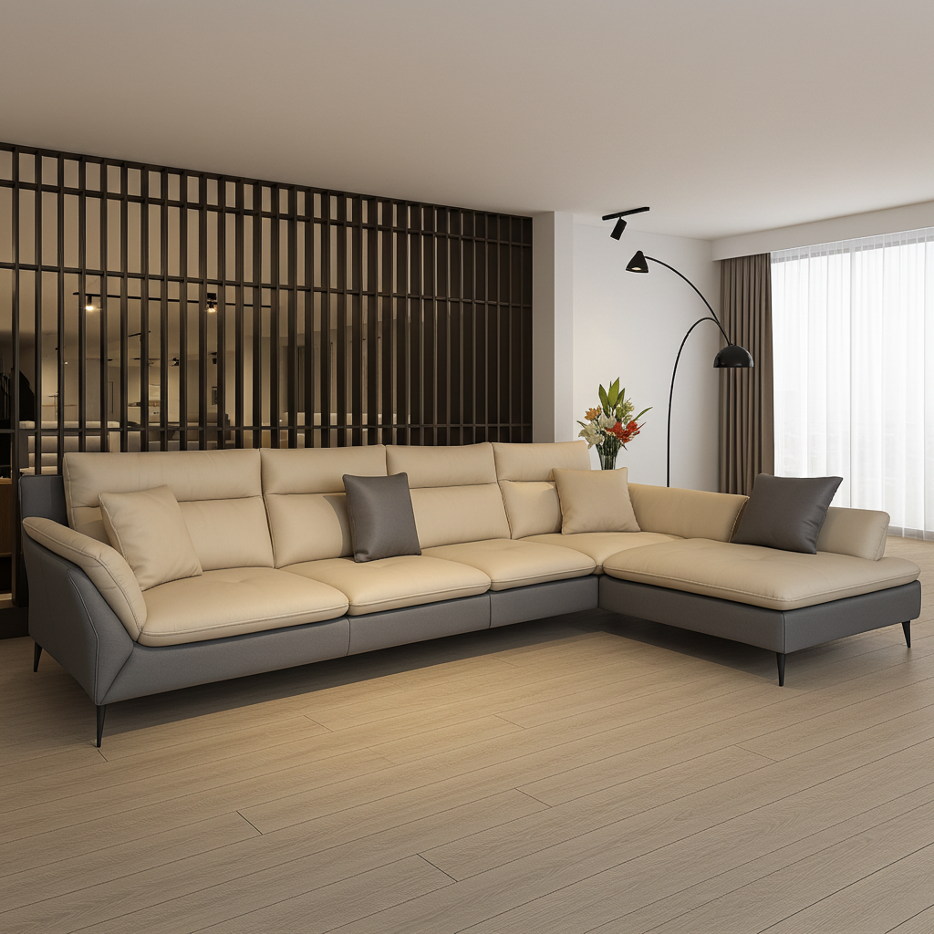 Modern L-Shaped Leather Sectional Sofa