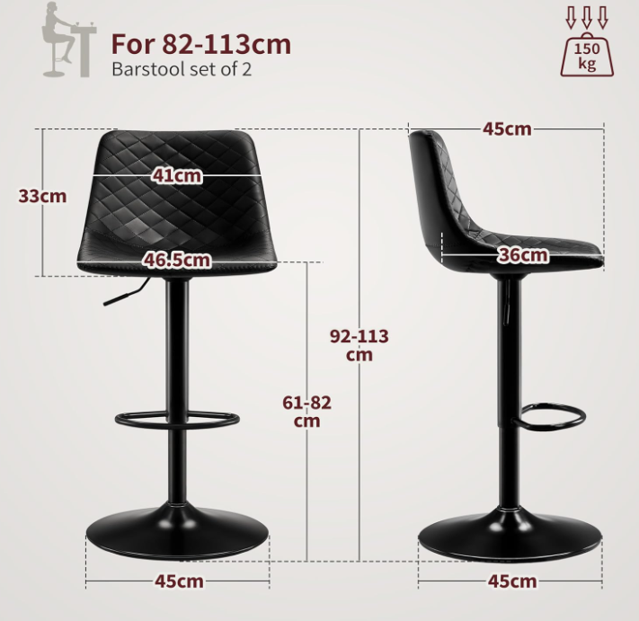 Black Height Adjustable Barstool - Image 3