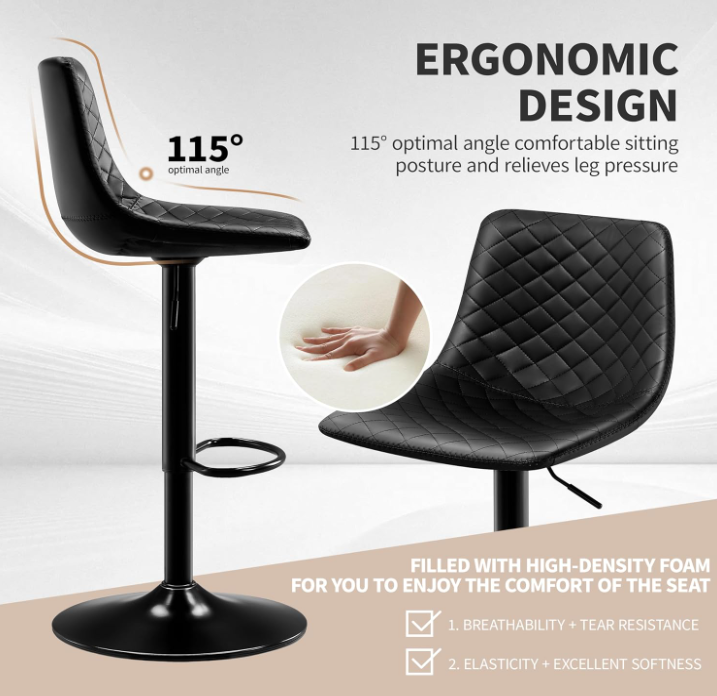 Black Height Adjustable Barstool - Image 5