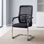 Midback mesh visitors chair with breathable mesh backrest, lumbar support, padded seat, fixed armrests, and chrome cantilever frame.