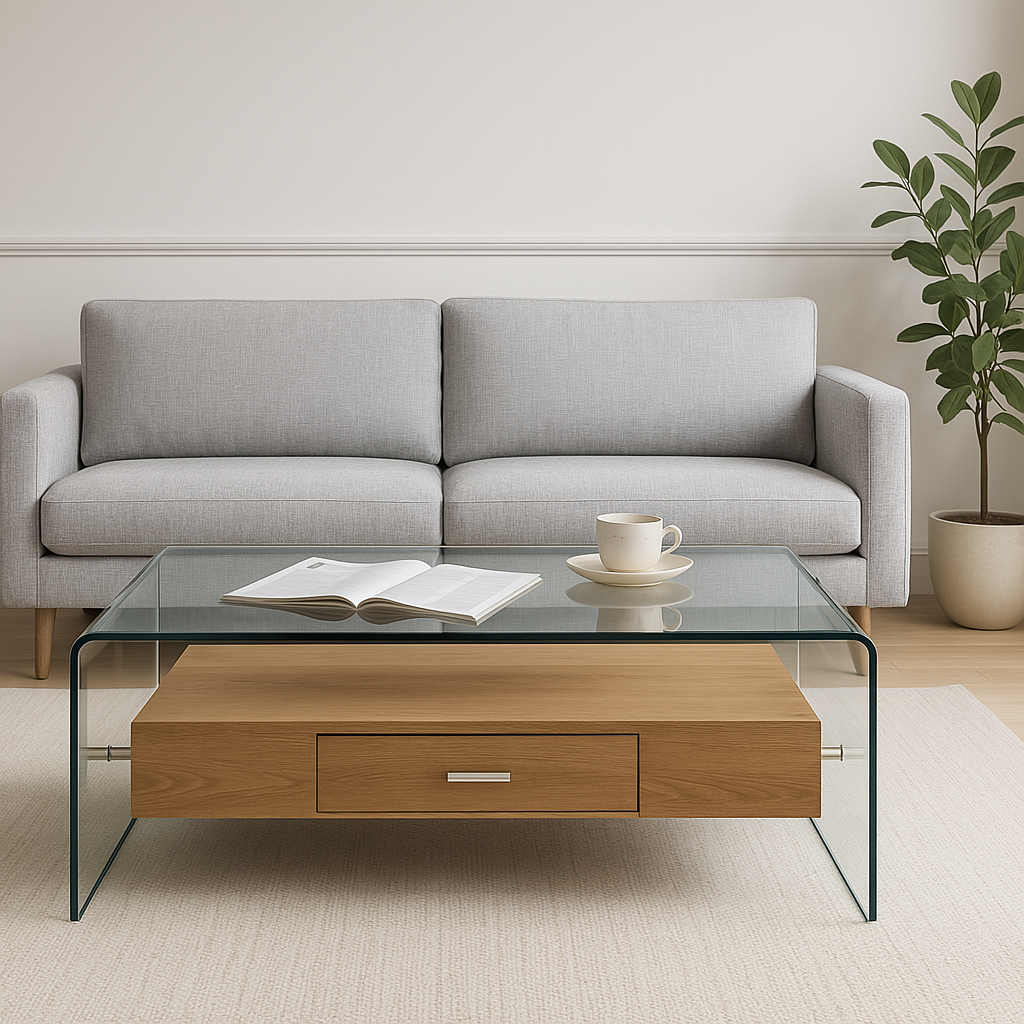 Glass Coffee Table with wooden Shelf - Image 3
