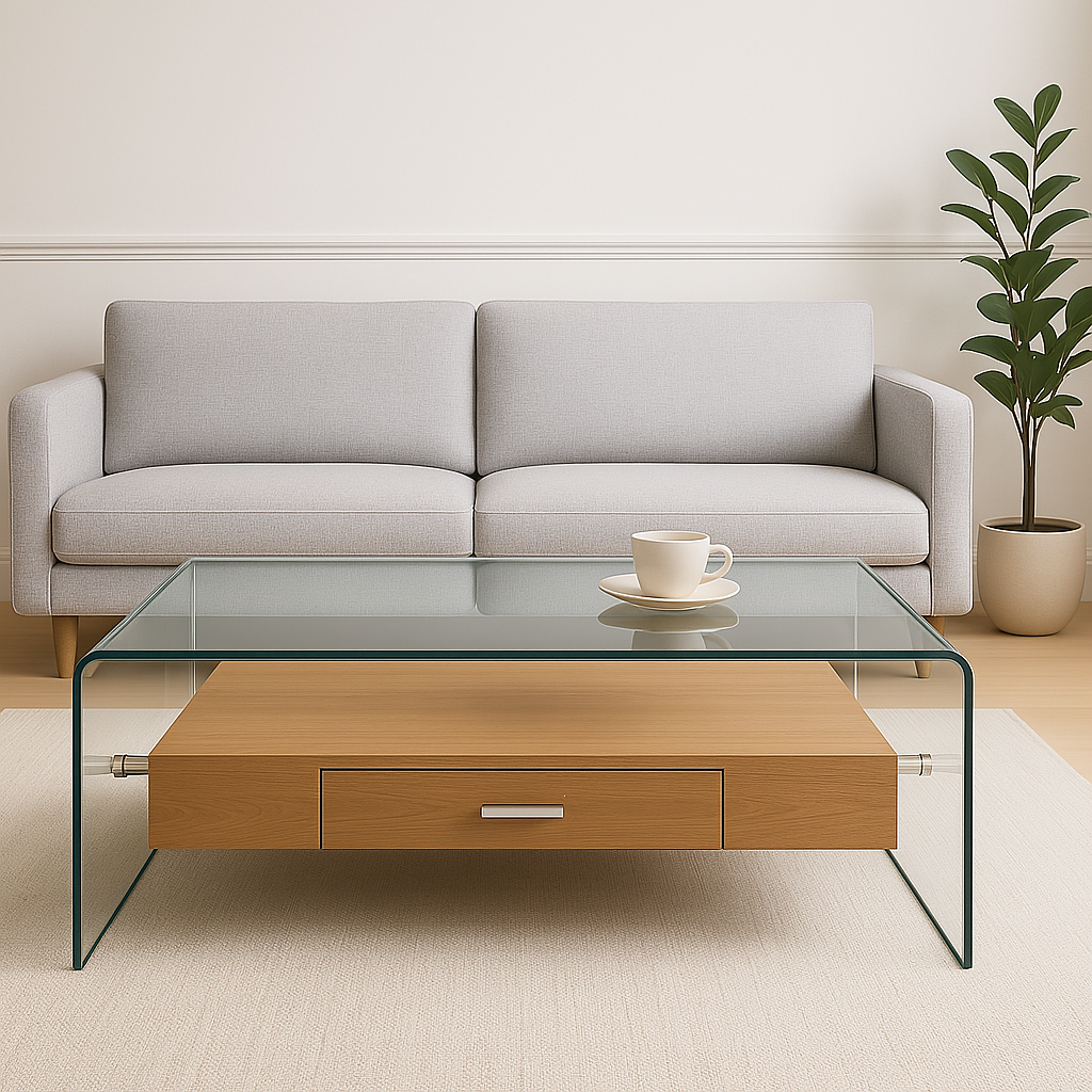 Glass Coffee Table with wooden Shelf - Image 2