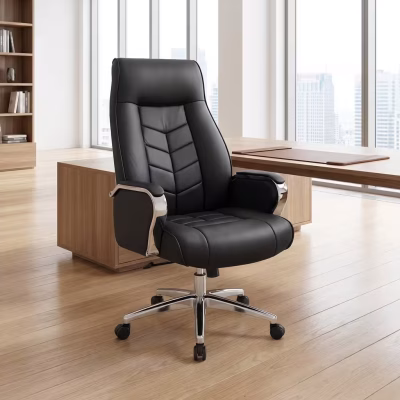 Executive office chair with high backrest and premium upholstery
