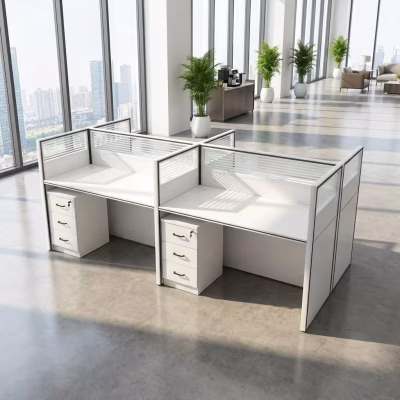 Four-person office workstation with modern design and spacious layout