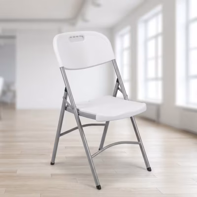 Foldable plastic chair with ergonomic backrest and compact design