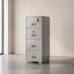 Half glass metallic filing office cabinet with shelves, drawers, and lockable doors