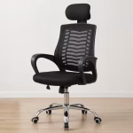 Black mesh office chair with cushioned seat and adjustable features