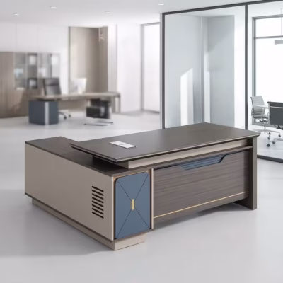 Modern executive office desk with sleek design and spacious surface