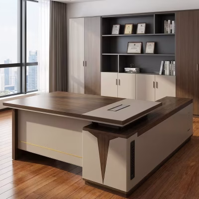 1.8M executive office desk with sleek finish and integrated storage
