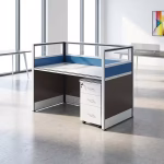 One-way office workstation with modern finish and integrated storage