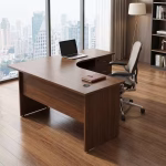 Curved office desk with spacious surface and modern finish