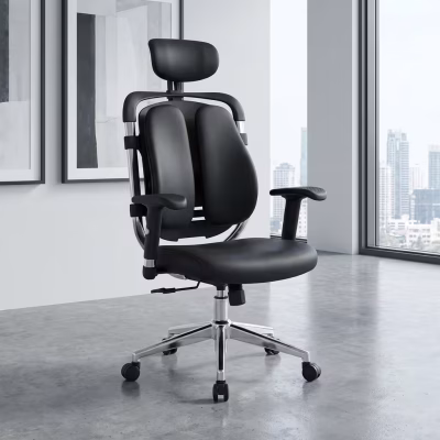 Executive kidney office chair with cushioned seat and ergonomic backrest