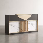 Modern office reception desk with spacious surface and storage compartments