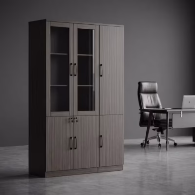 3-door wooden office cabinet with classic finish and secure handles