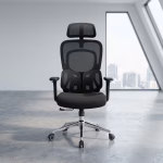 Black mesh executive chair with cushioned seat and ergonomic backrest