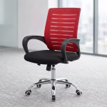 Red mesh office chair with cushioned seat and ergonomic backrest