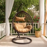 Rattan hammock swing chair with woven design and sturdy frame