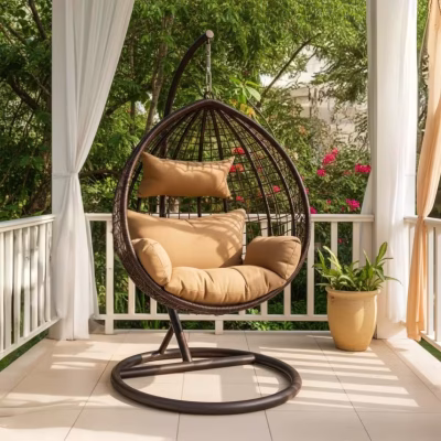 Rattan hammock swing chair with woven design and sturdy frame