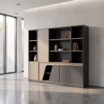 Executive wall office cabinet with shelves and lockable compartments