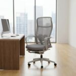 Mesh grey office chair with cushioned seat and ergonomic design