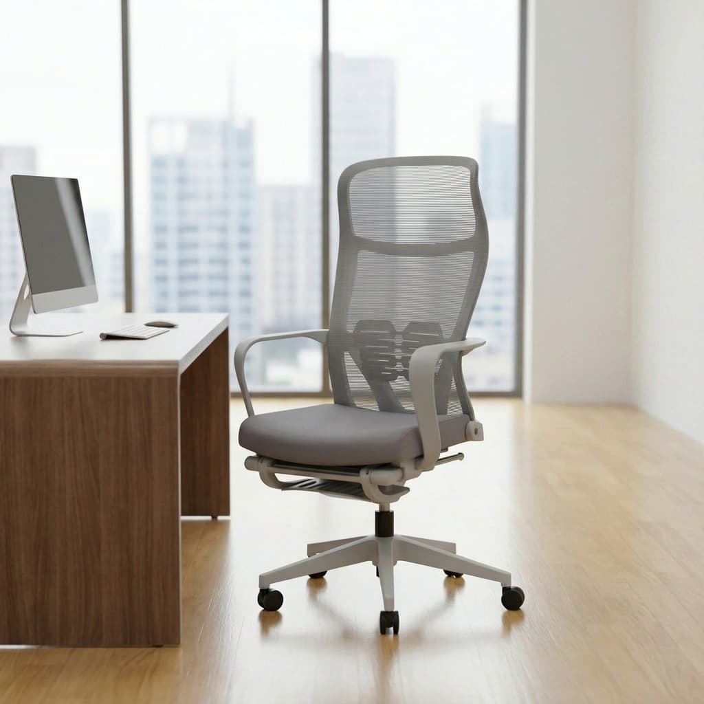 Mesh grey office chair with cushioned seat and ergonomic design