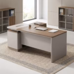 1.4m Premium Walnut Office Desk with rich natural wood grain tabletop and sleek black steel legs for executive office setups