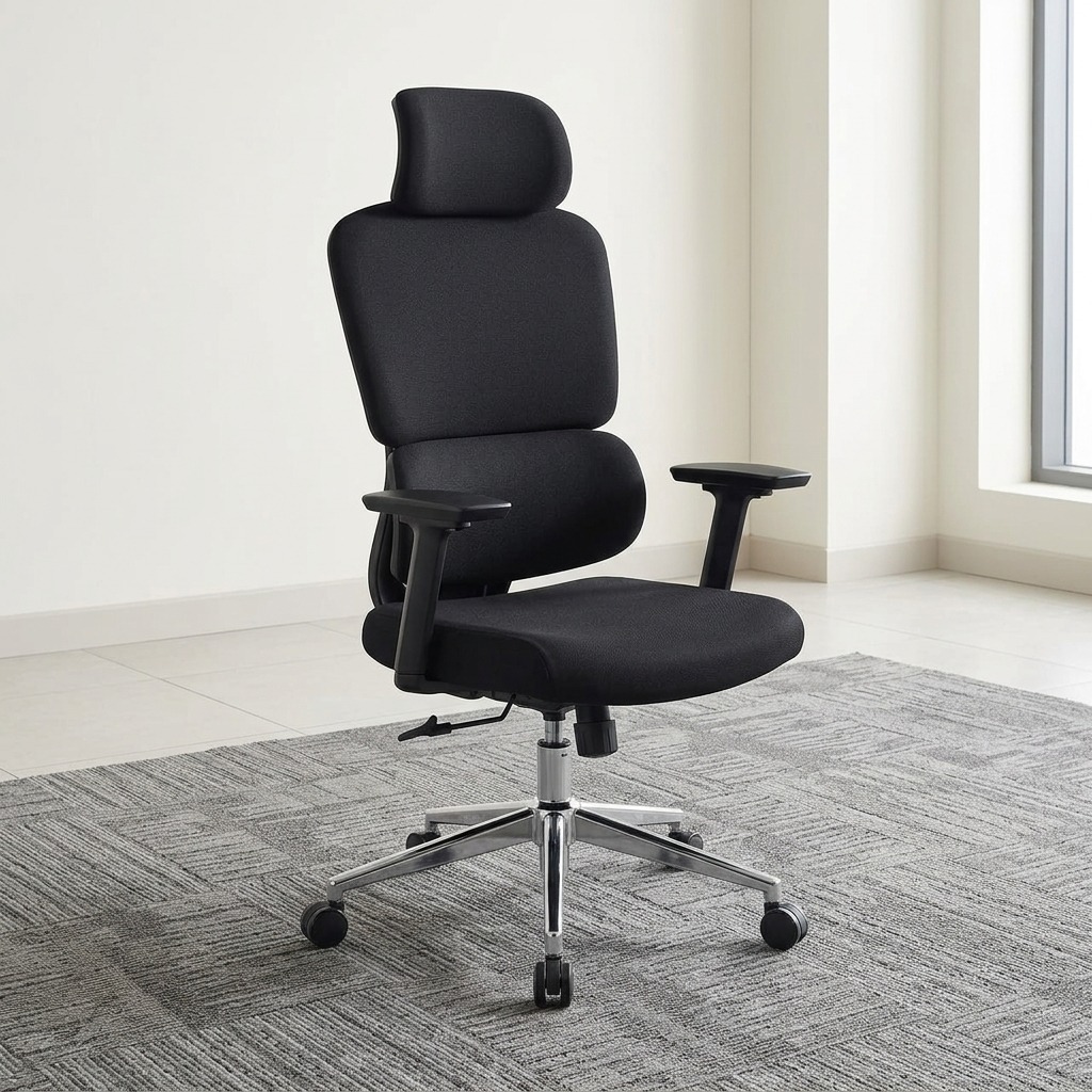 Orthopedic office chair with cushioned seat and knob-adjustable backrest