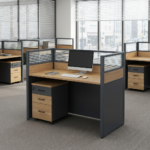 1-way office workstation with modern finish and integrated storage