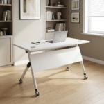 Foldable training table with caster wheels and modern finish