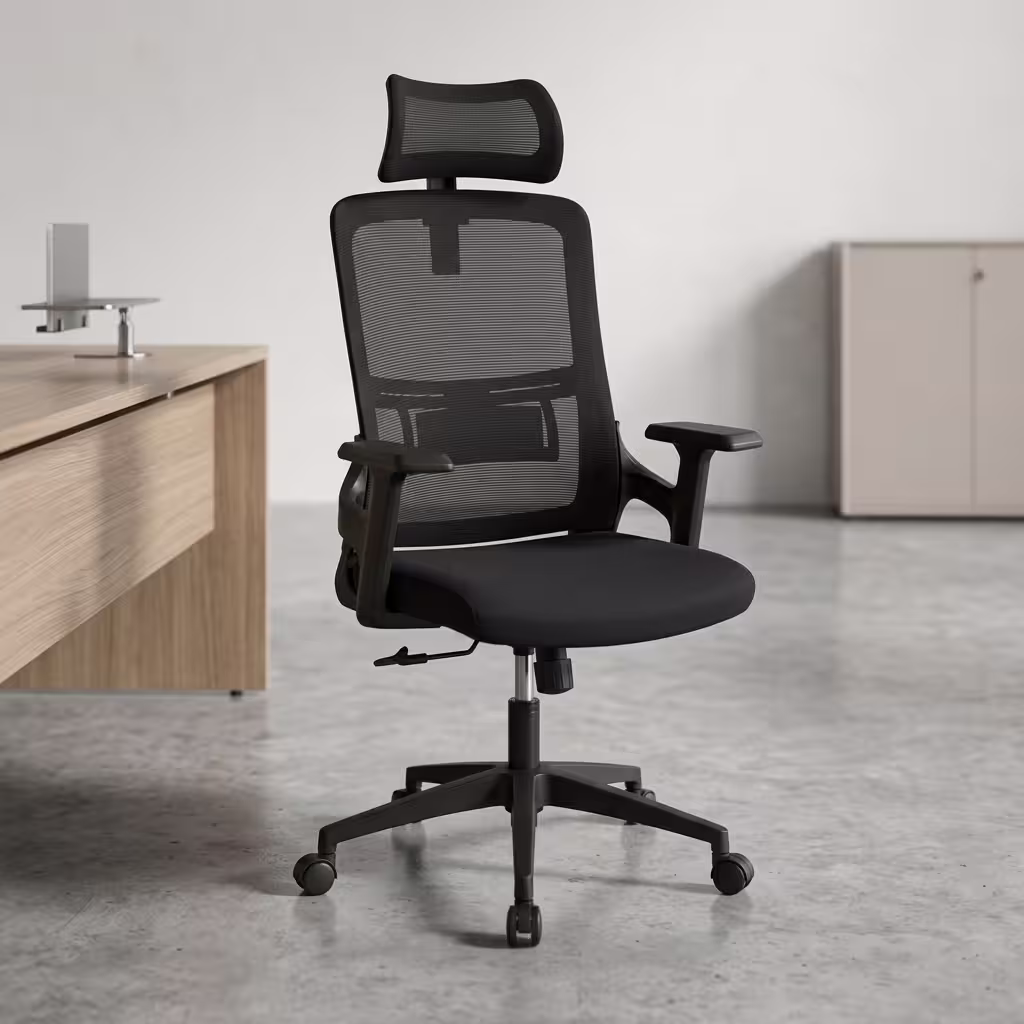 AeroMesh Executive Task Chair with high back black mesh backrest and adjustable 3D armrests for modern corporate office workstations