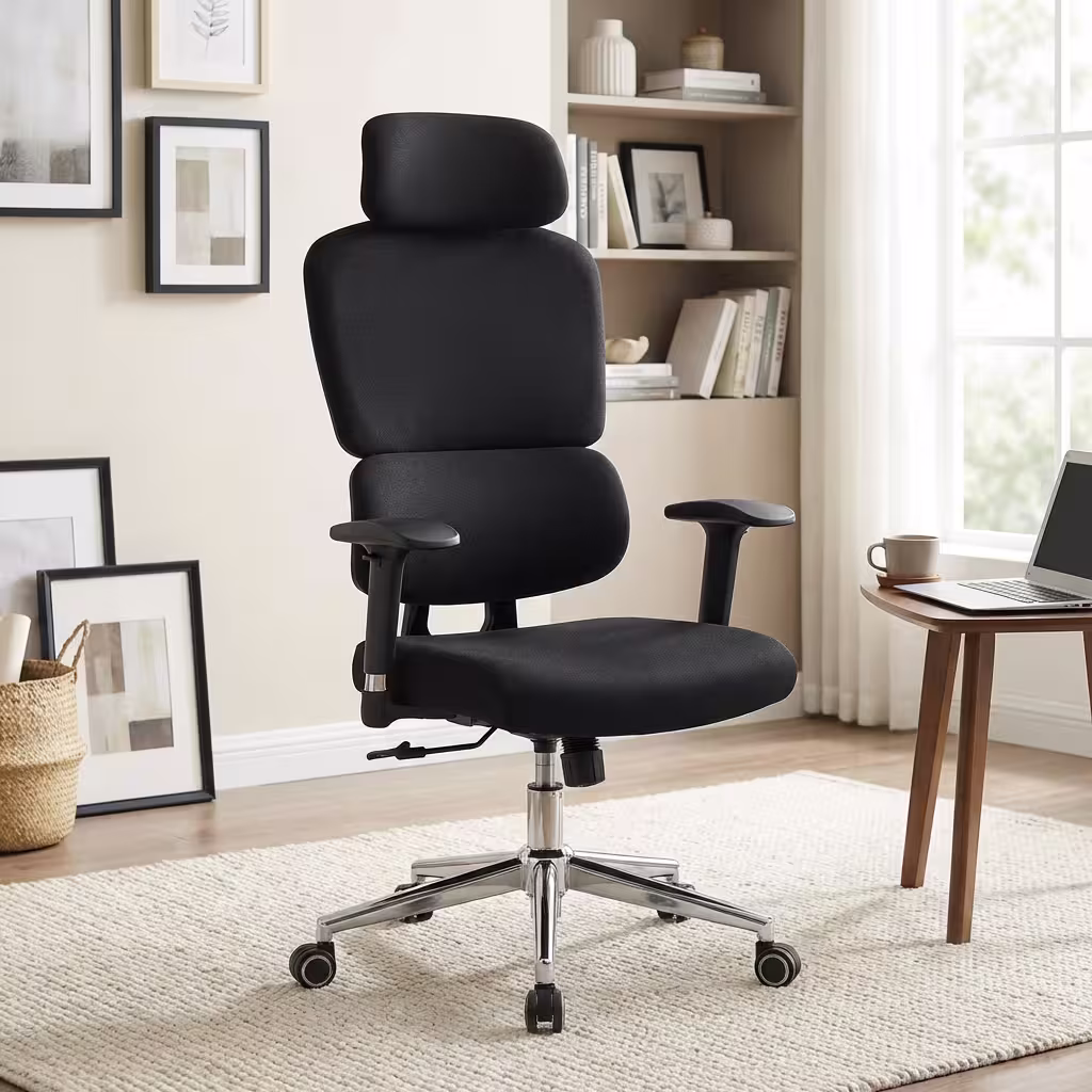 Fabric mesh orthopedic black office chair with adjustable features