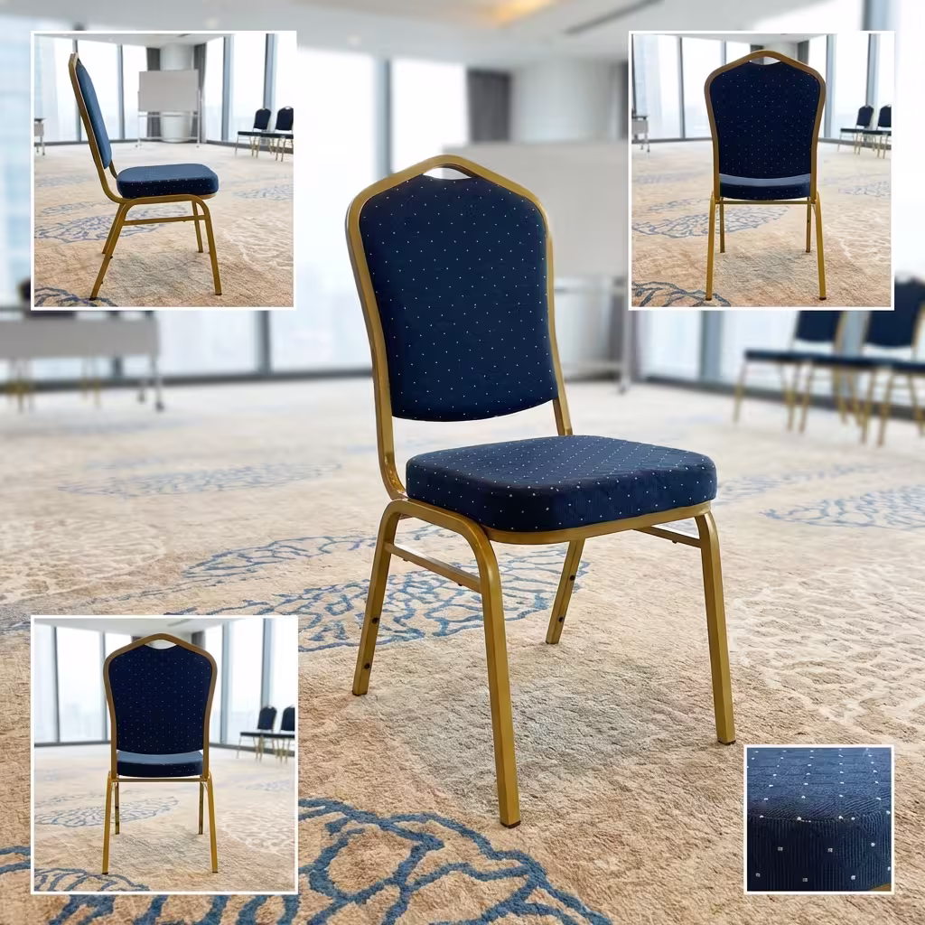 Heavy-duty banquet chair with cushioned seat and reinforced metallic frame