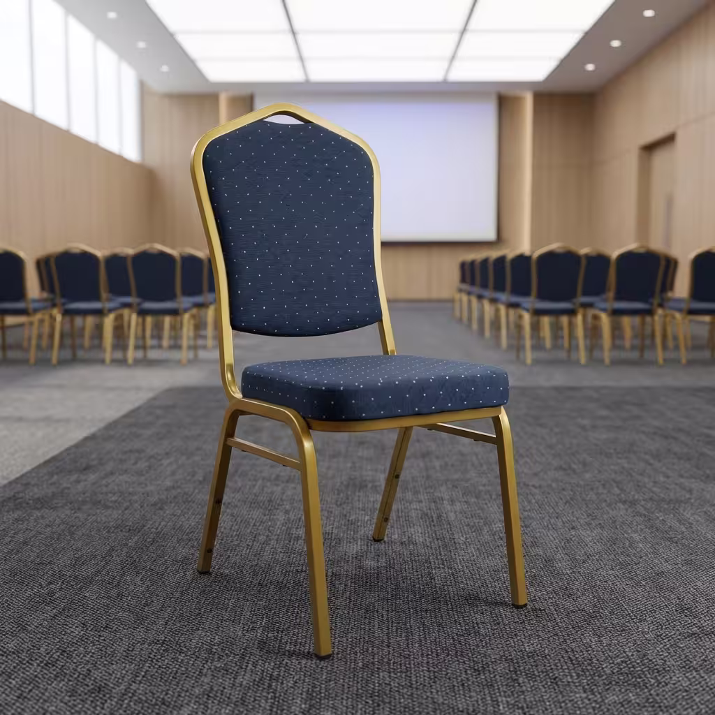 Heavy-duty banquet chair with cushioned seat and reinforced metallic frame