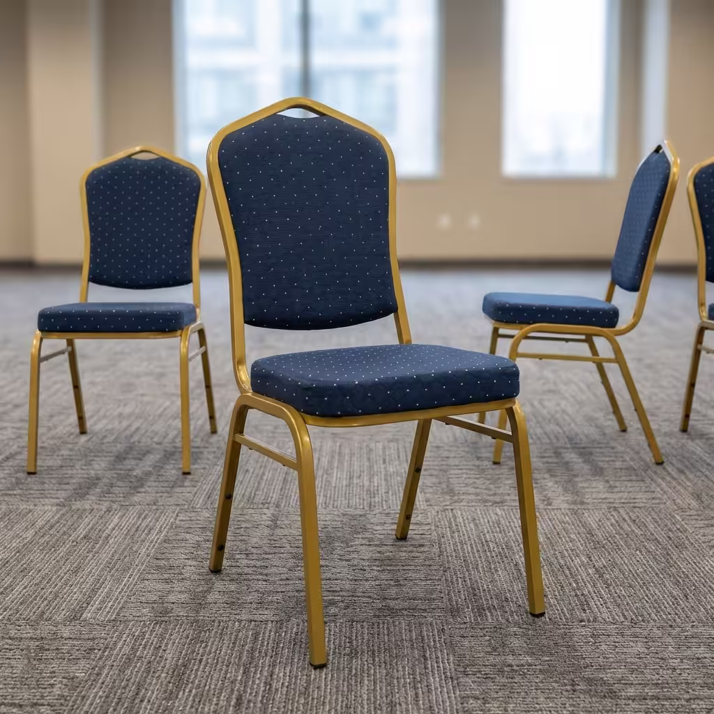 Heavy-duty banquet chair with cushioned seat and reinforced metallic frame