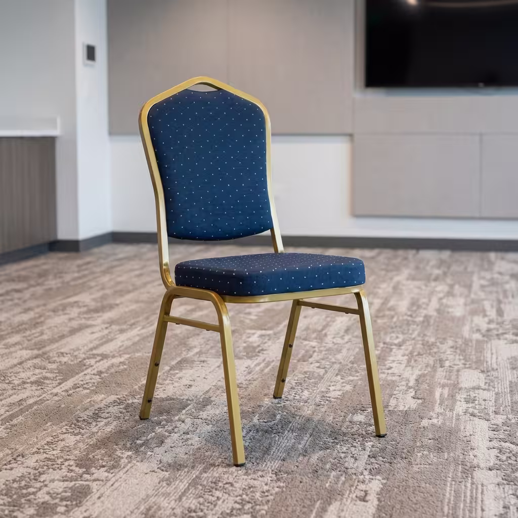Heavy-duty banquet chair with cushioned seat and reinforced metallic frame