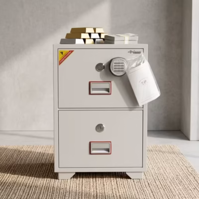 2-drawer Diplomatic fireproof safe with digital keypad and key locks
