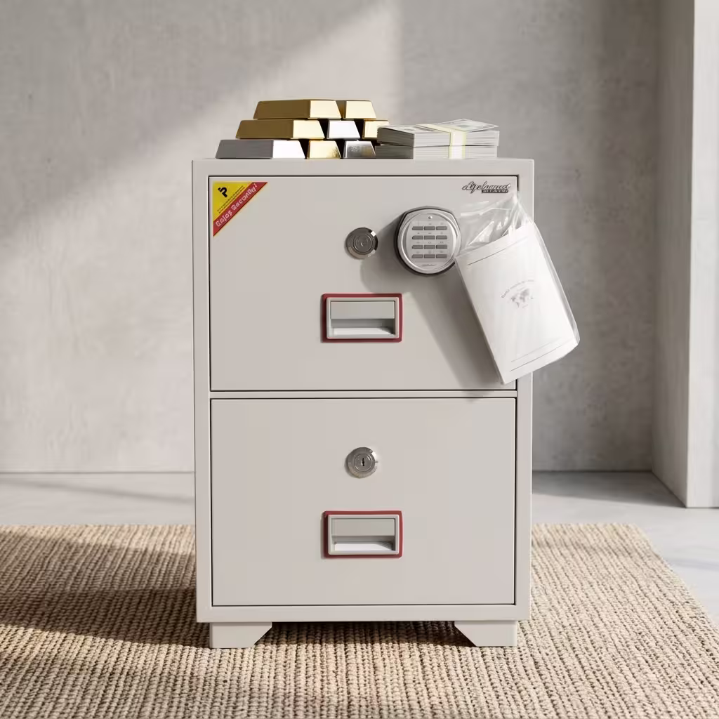2-drawer Diplomatic fireproof safe with digital keypad and key locks