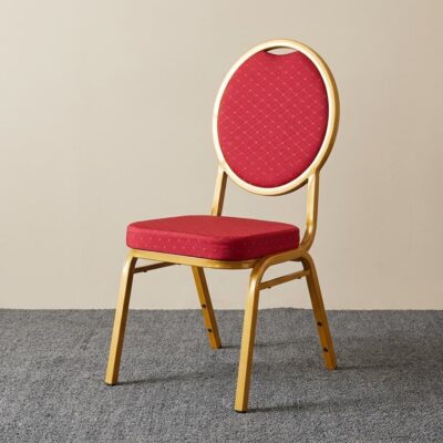 Stackable banquet chair with cushioned seat and metallic frame