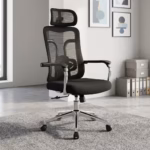 Orthopedic black office chair with cushioned seat and mesh backrest