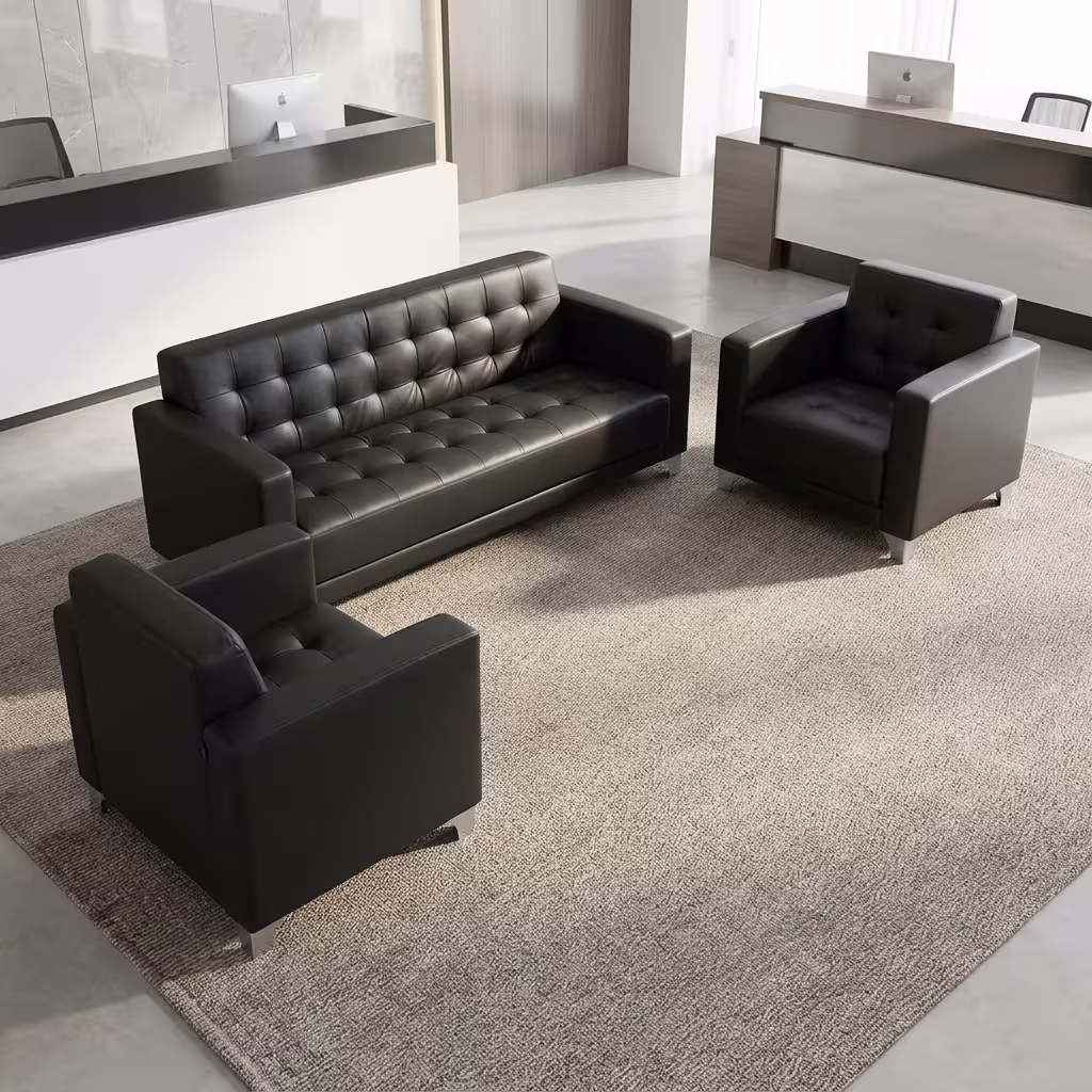 5-seater leather office sofa with cushioned seating and sleek finish