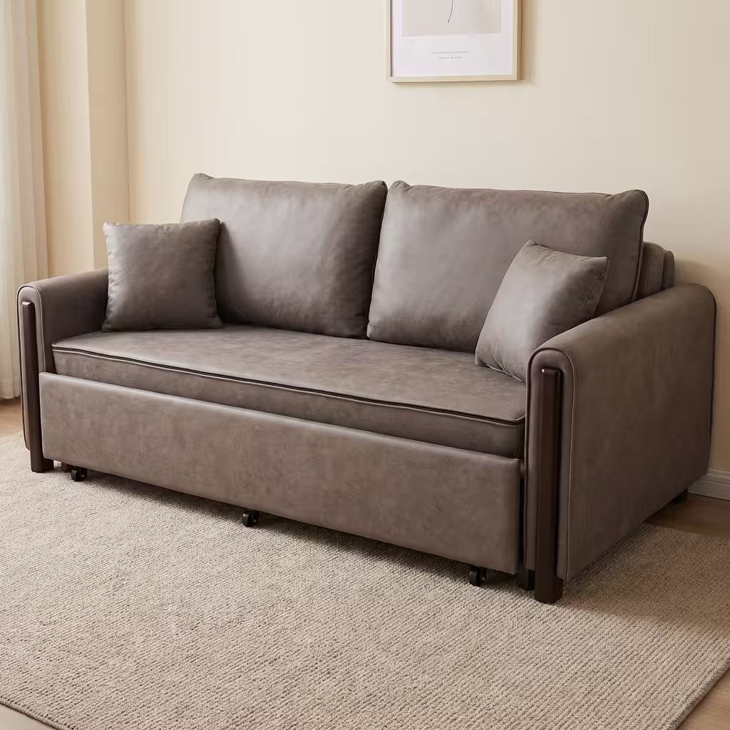 Modern convertible sofa bed with cushioned seating and sleek design