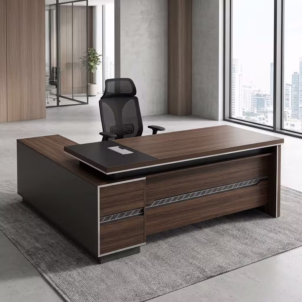 1.8M executive office desk with spacious worktop, integrated storage, and modern executive design for professional offices.